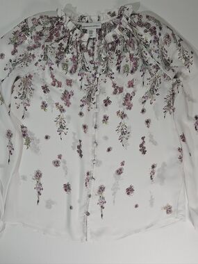 Cupcakes And Cashmere Blouse Womens XS White Pink Floral Feminine Cottagecore
